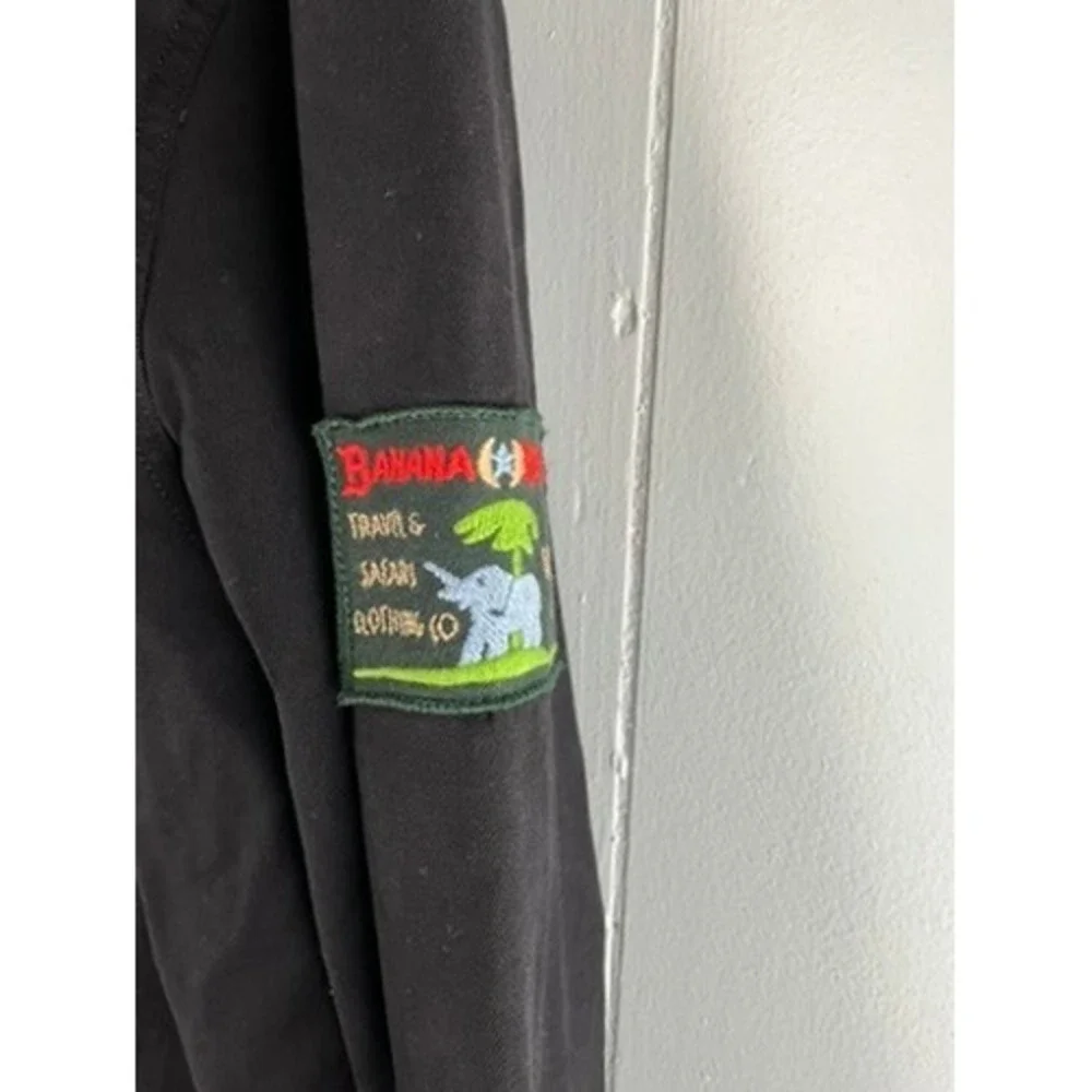 Banana Republic Mens Large Tall Black Safari Utility Shirt Long Sleeve Patches
